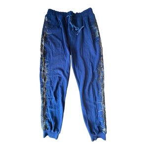 Haider Ackermann 2019 Barb Wire Embroidered Sweatpants in Blue Size XL